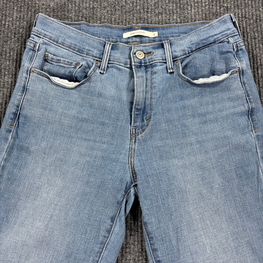 Levi's 505 Straight Jeans Womens 8‎ Light Blue Raw Hem Denim
